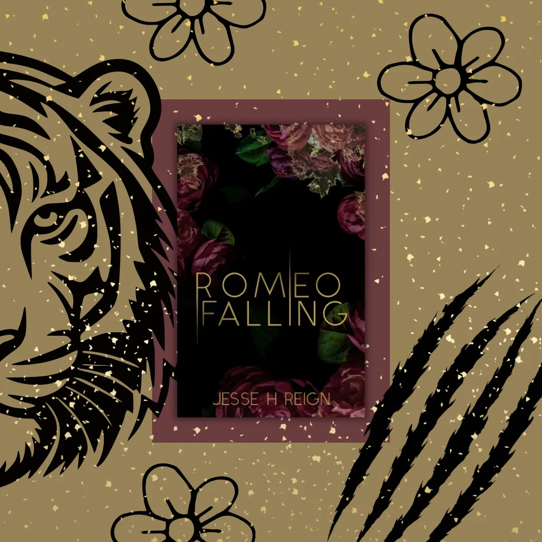 Square image with an overlay of the book cover for "Romeo Falling" by Jesse H Reign.