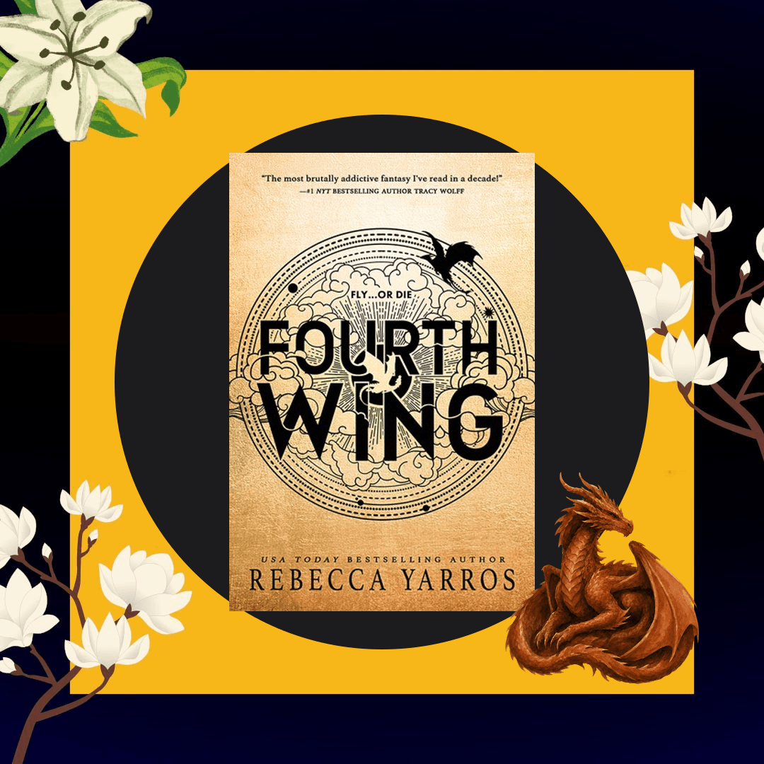 A cover card for Fourth Wing by Rebecca Yarros.